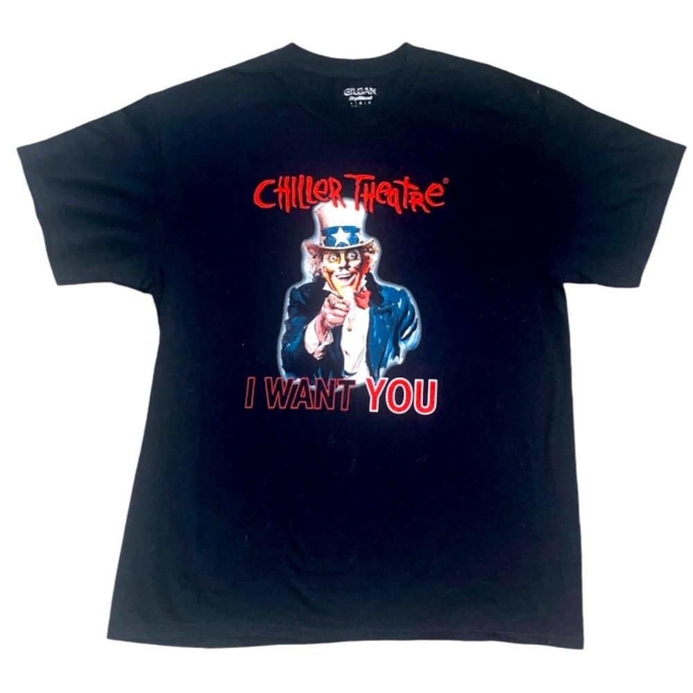 Gildan Chiller Theatre Spooky Uncle Sam I Want You Black T-shirt Size Large